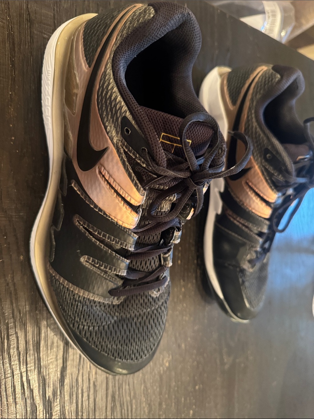 Nike Men’s Black and Rose Gold all court tennis Shoes